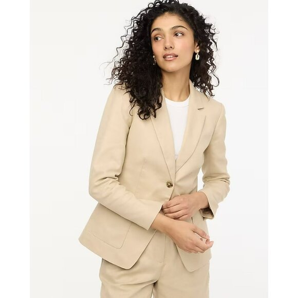 J. Crew Factory Refined Linen-Blend Blazer 6 Beige Tan Button-Down Classic Work - Picture 2 of 12